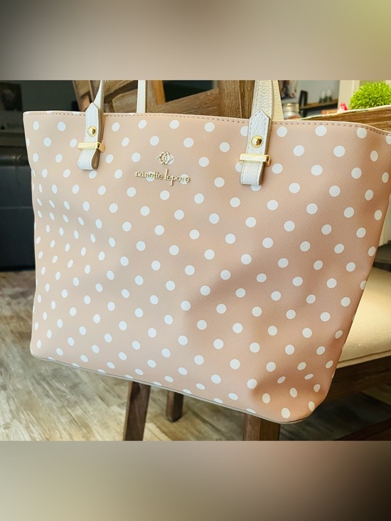Nanette Lepore Handbags - Nanette Lepore Tan/Peach and White Polka Dot Tote